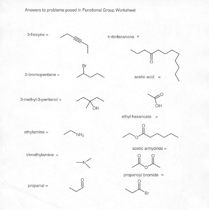 Answers to Functional Group Worksheet