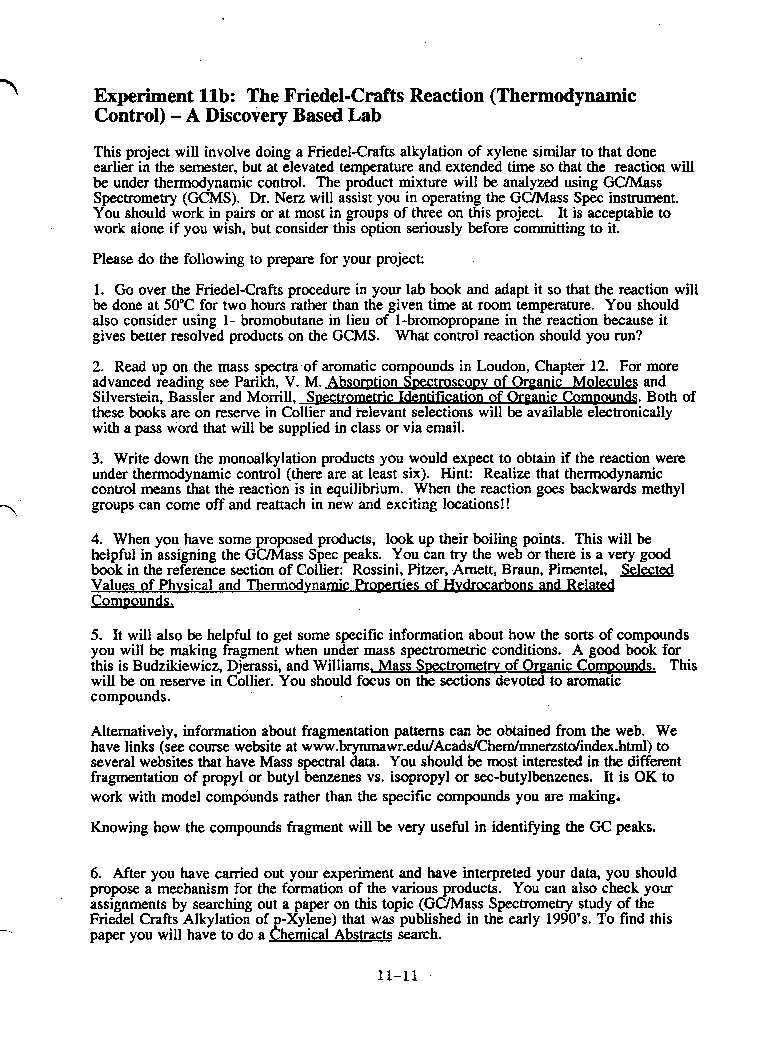 Experiment 11b: The Friedel-Crafts Reaction (Thermodynamic Control) - A Discovery Based Lab
