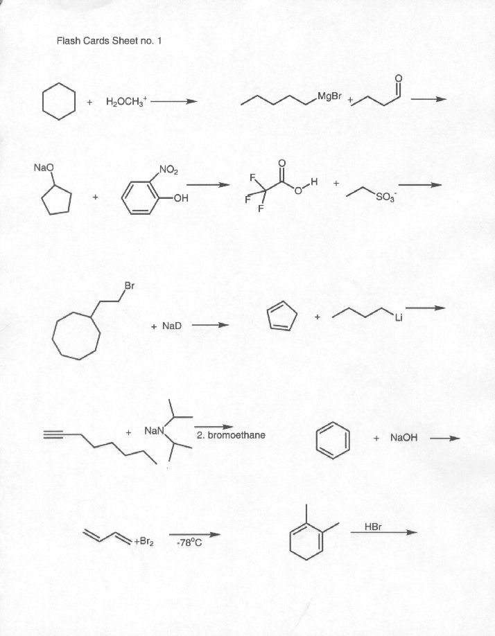 Organic Chemistry - Flash Cards Sheet No. 1 